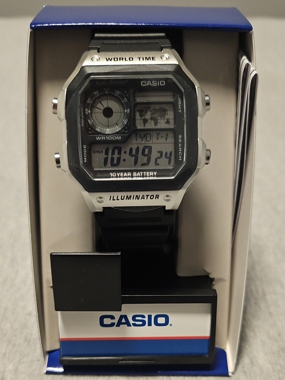 Casio Digital World Time Watch in Black and Silver